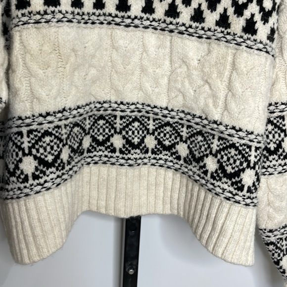 MANGO Women's Jacquard Knitted Sweater White Black Sz XL Fair Isle Cable Knit - Picture 4 of 12
